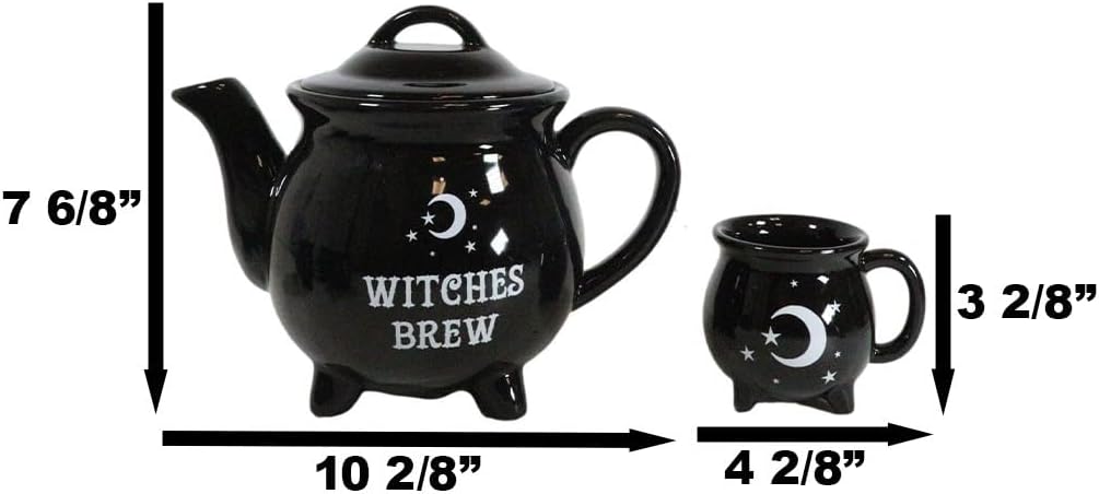 Witches Brew Black Cauldron Teapot And 4 Mugs