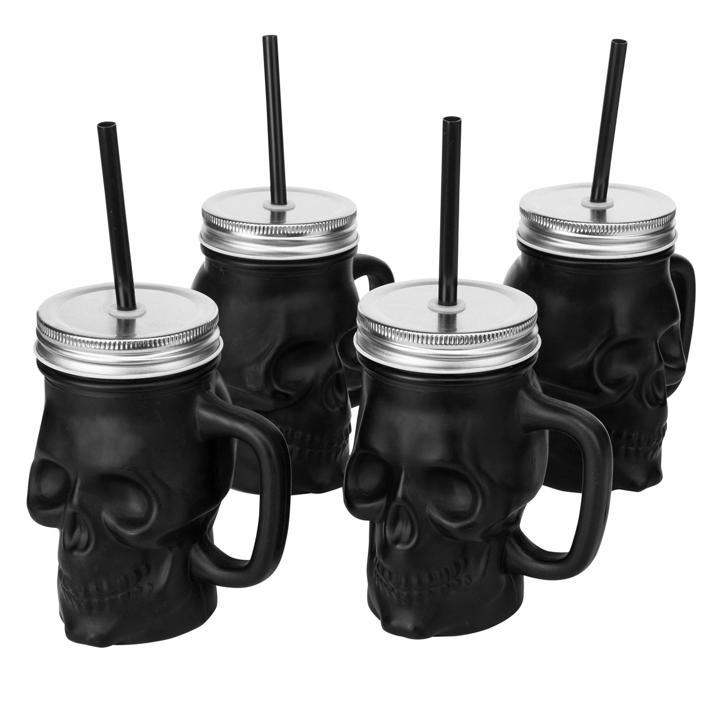 Matte Black Skull Mason Jar Glasses (Set of 4)