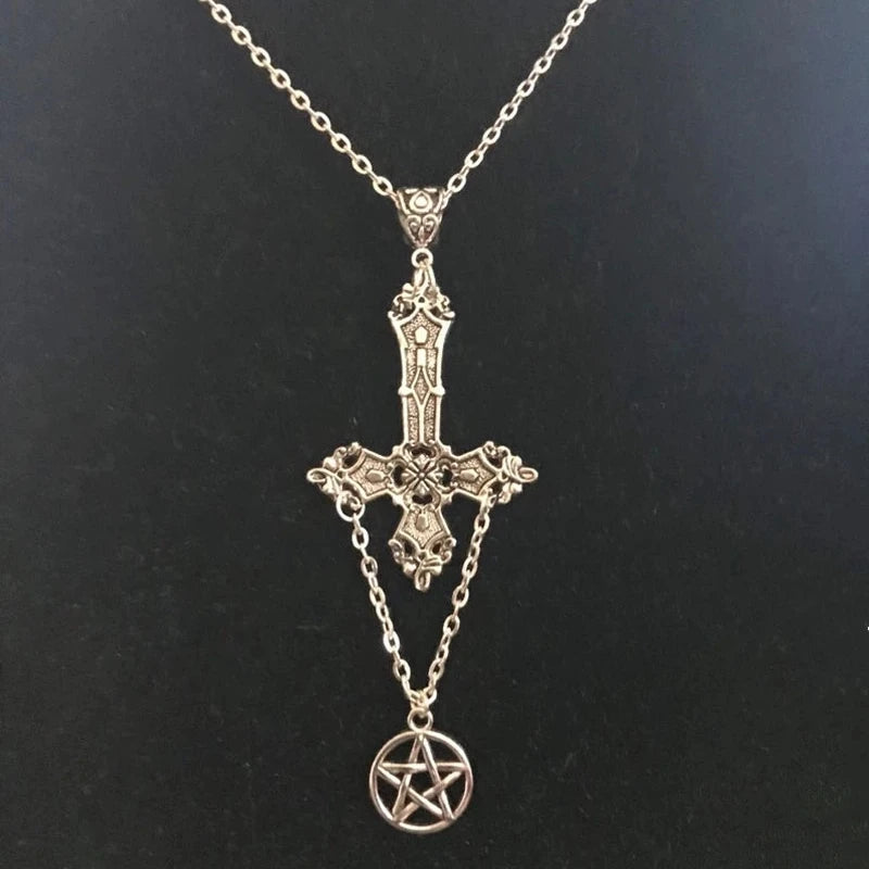 Inverted Cross and Pentagram Necklace