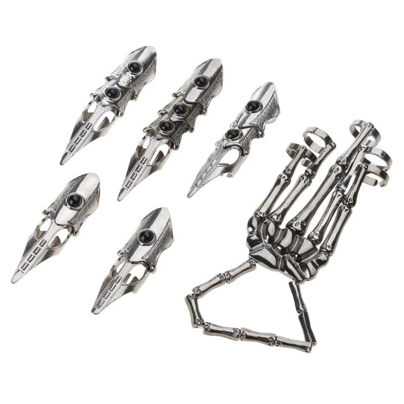 Punk Black Skeleton Full Finger Ring