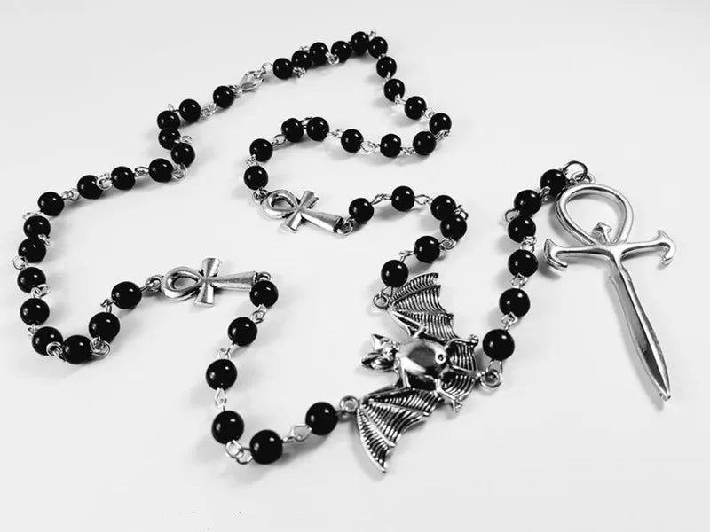 Ankh Bat Rosary Necklace