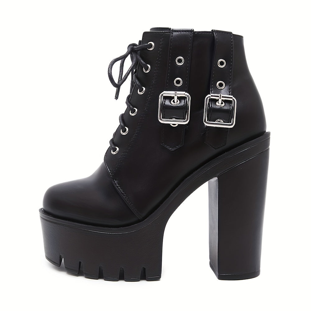 Block Heeled Short Buckle Boots