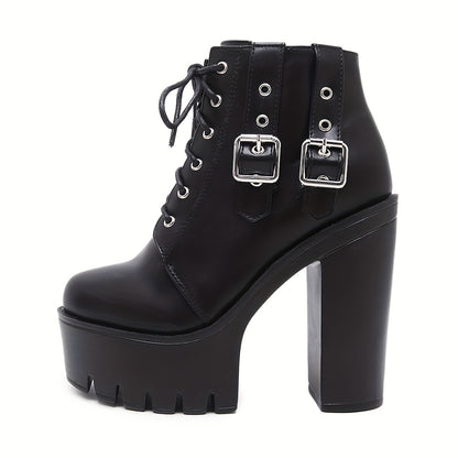 Block Heeled Short Buckle Boots