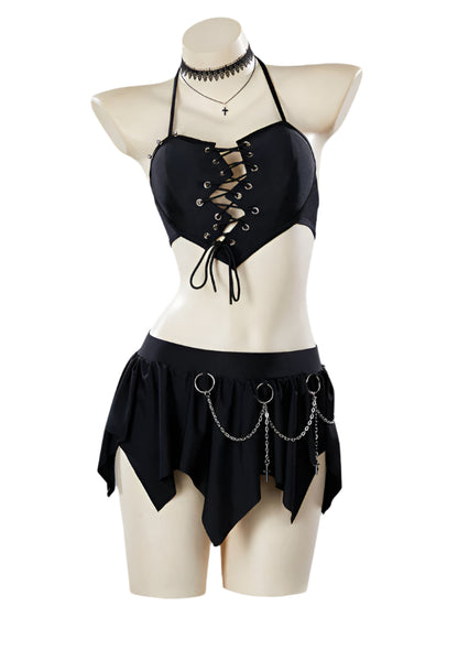 Gothic Broken Heart Two Piece Shaped Swimsuit with Choker