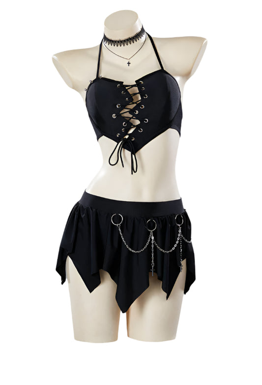 Gothic Broken Heart Two Piece Shaped Swimsuit with Choker