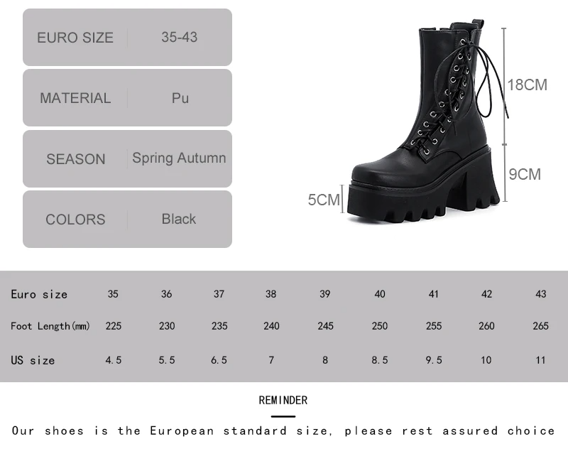 Black Punk Grunge Side Lace Up Combat Boots