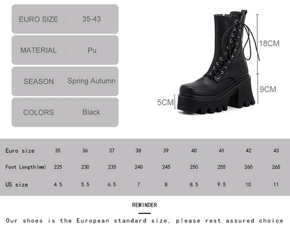 Black Punk Grunge Side Lace Up Combat Boots