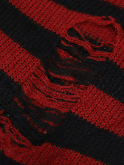 Gothic Striped Ripped Knitted Sweater