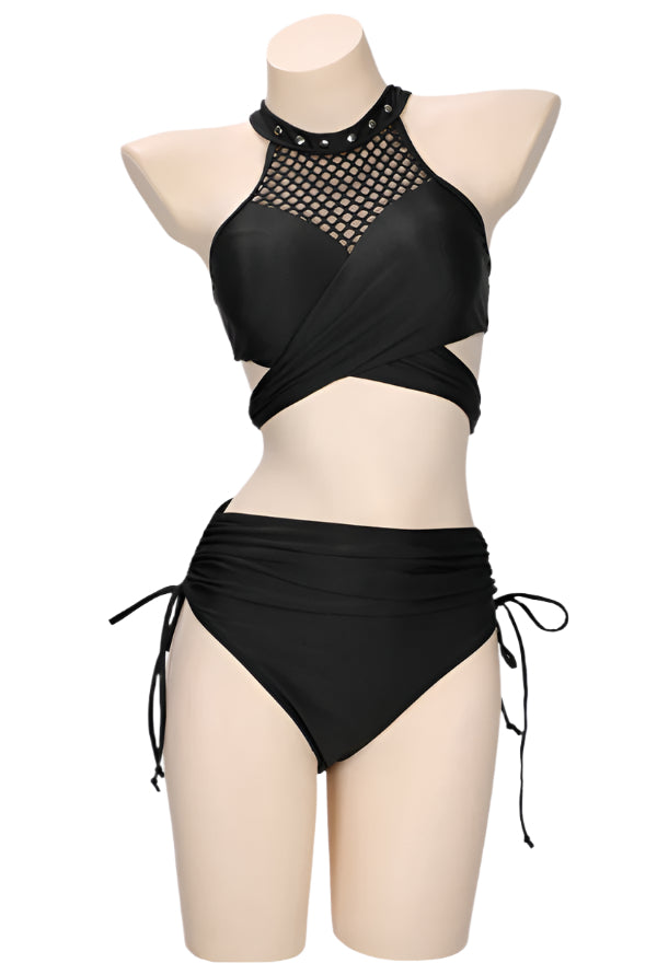 Studded Fishnet Two Piece Swimsuit