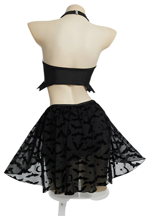 Nocturnal Waves Gothic Black Bat Two Piece Bikini Swimsuit with Detachable Cover