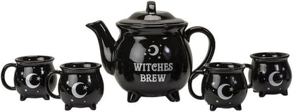 Witches Brew Black Cauldron Teapot And 4 Mugs