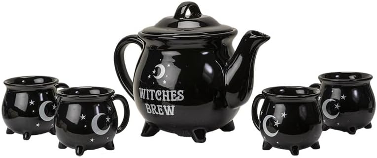 Witches Brew Black Cauldron Teapot And 4 Mugs