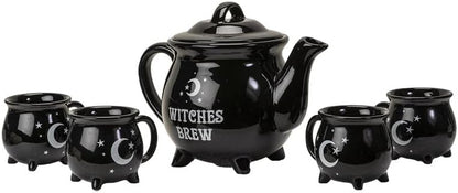 Witches Brew Black Cauldron Teapot And 4 Mugs