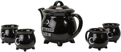 Witches Brew Black Cauldron Teapot And 4 Mugs