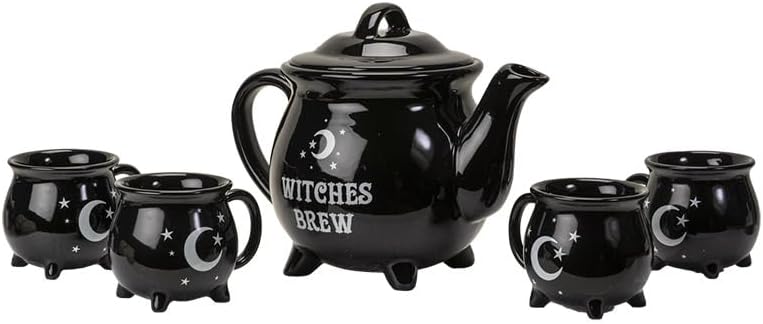 Witches Brew Black Cauldron Teapot And 4 Mugs