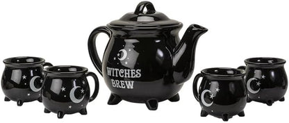 Witches Brew Black Cauldron Teapot And 4 Mugs