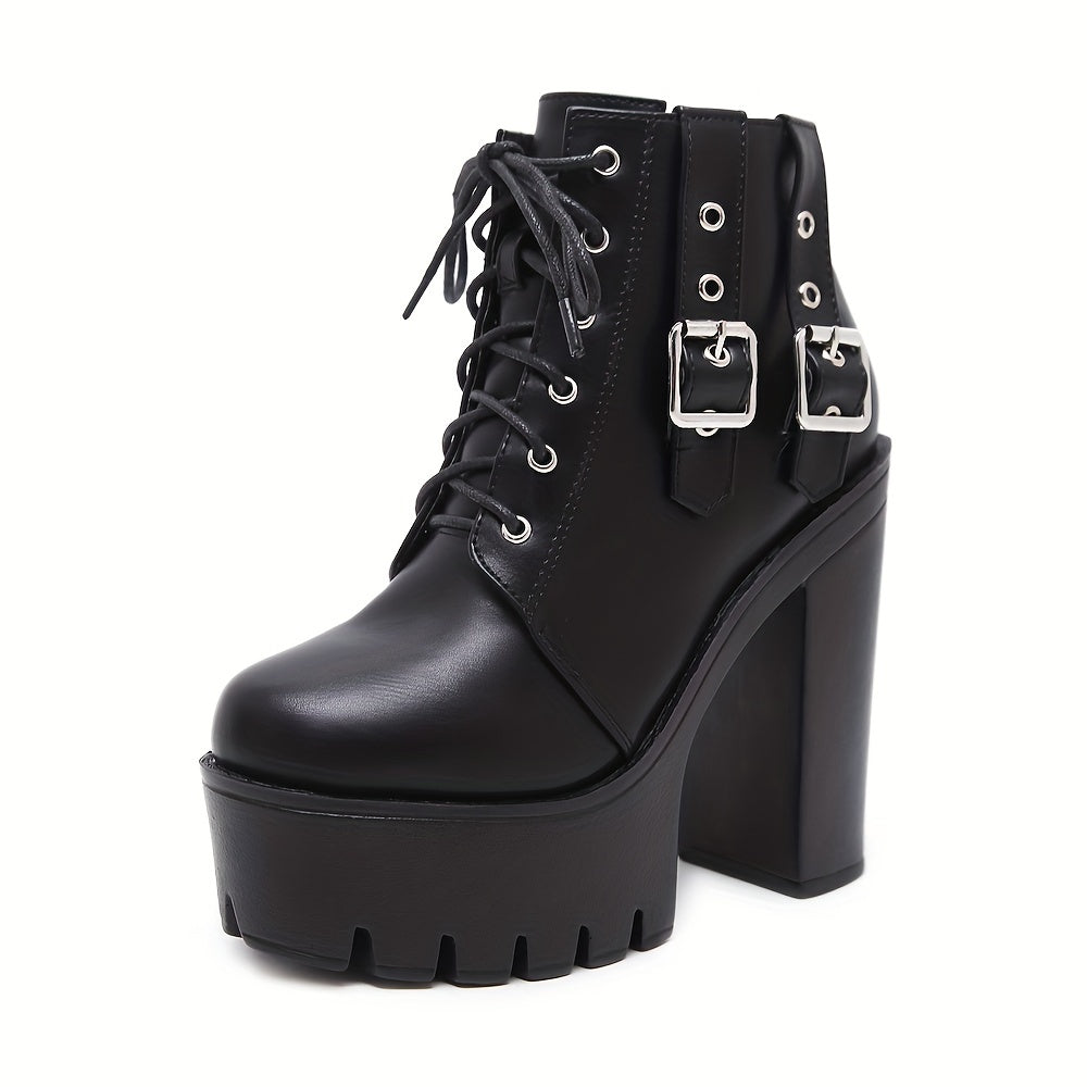 Block Heeled Short Buckle Boots