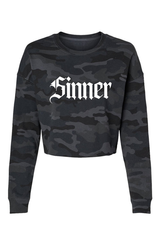 Sinner Black Camo Cropped Sweater