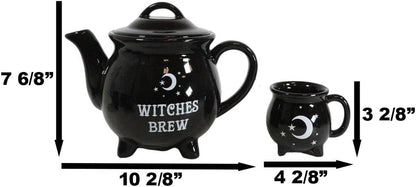 Witches Brew Black Cauldron Teapot And 4 Mugs