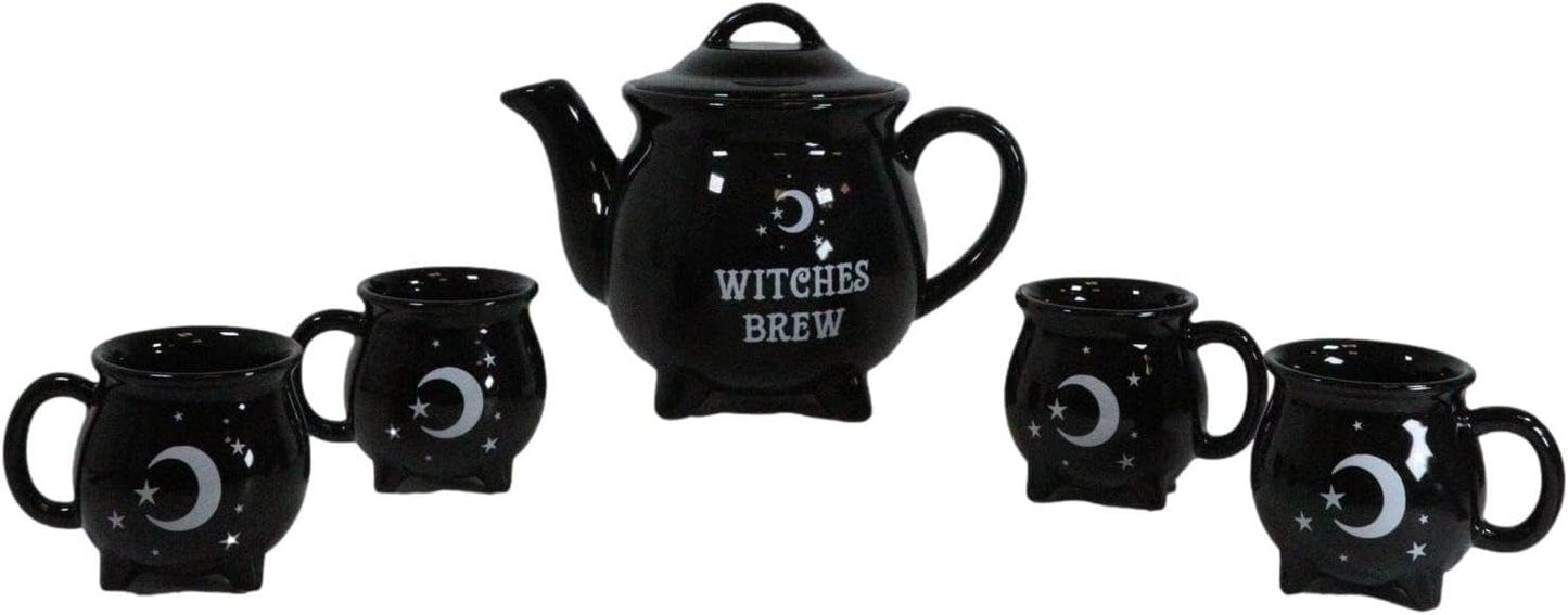 Witches Brew Black Cauldron Teapot And 4 Mugs