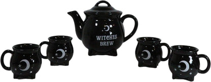 Witches Brew Black Cauldron Teapot And 4 Mugs
