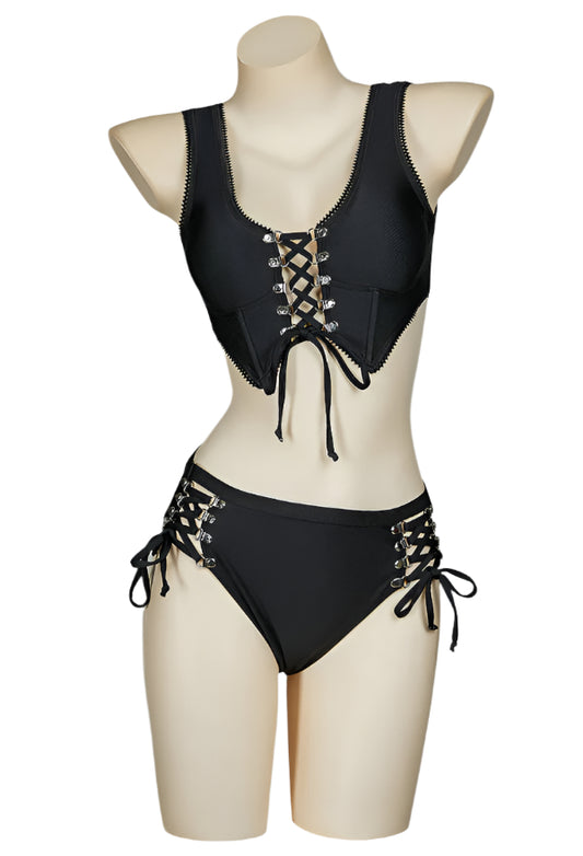 Gothic Cross Strap Two Piece Bikini Swimsuit