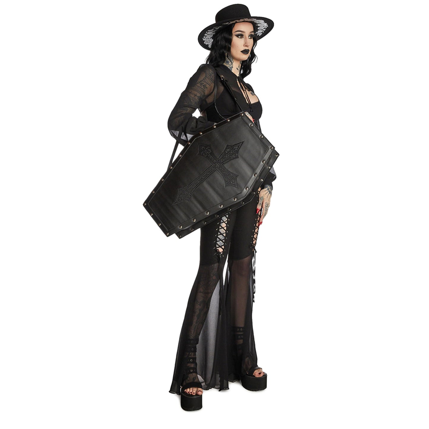 Dolls Kill Dead Weight Coffin Weekender by Widow - Coffin Shape Bag Made From Vegan Leather, Perfect for Spooky Getaways - Black