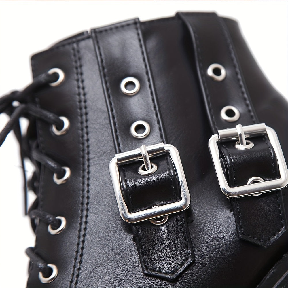 Block Heeled Short Buckle Boots