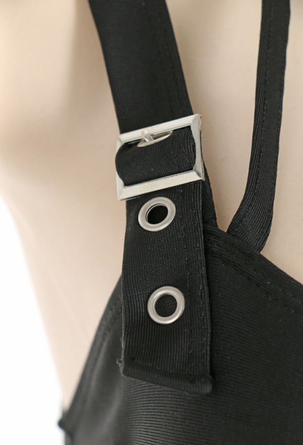 Black Cross Bondage Garter Buckle One Piece Swimsuit