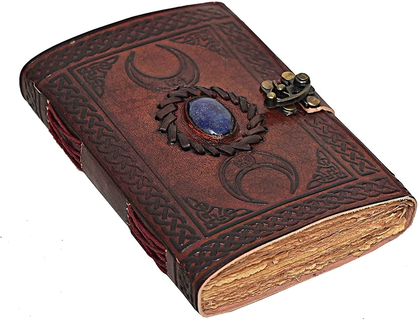 Tripple Moon Blue Lapiz Embossed Vintage Leather Journal