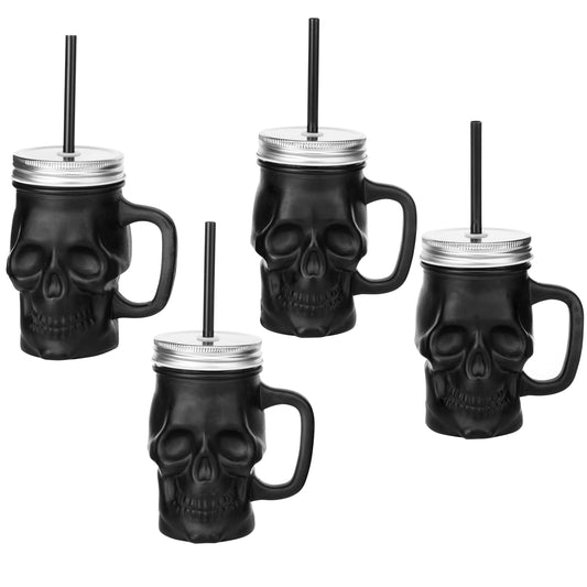 Matte Black Skull Mason Jar Glasses (Set of 4)