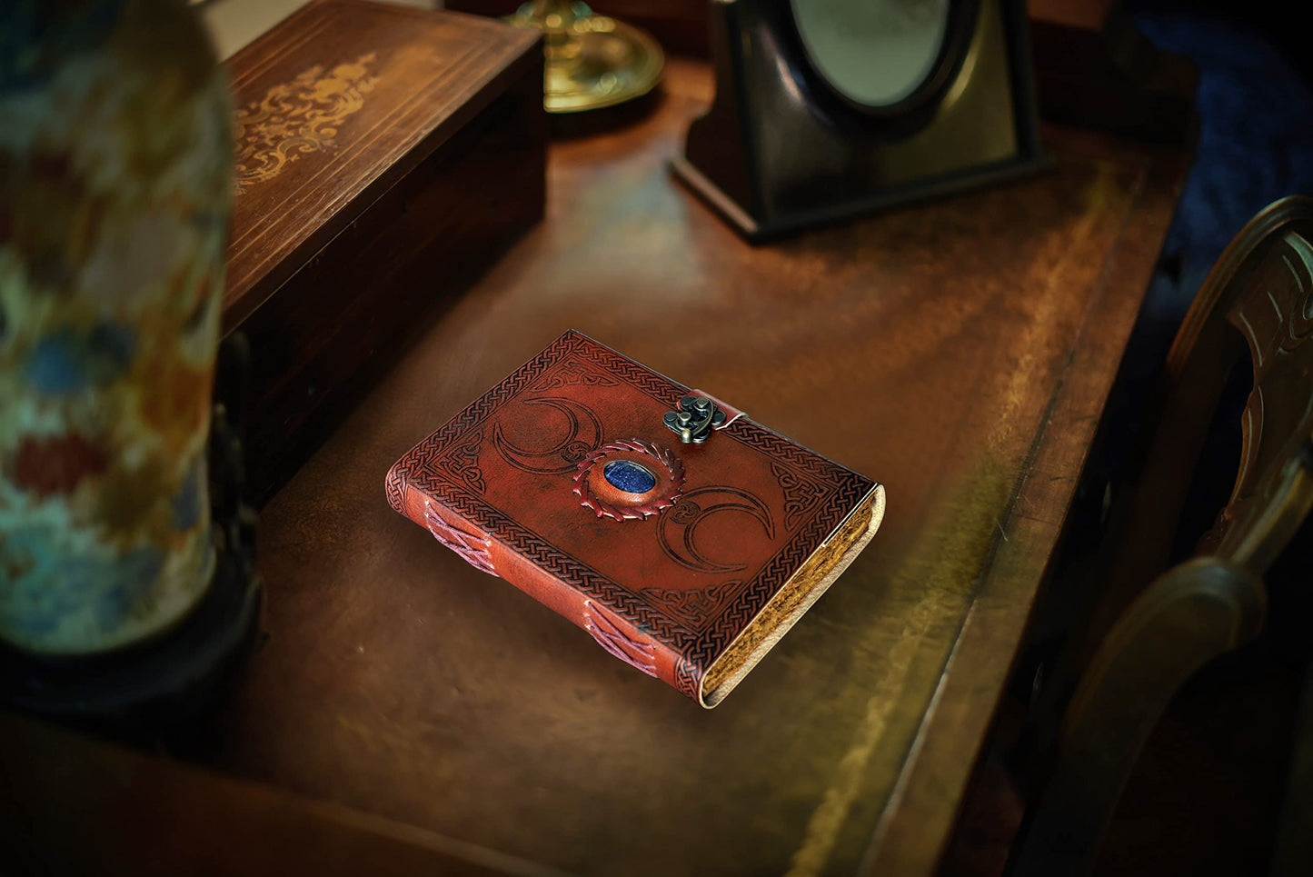 Tripple Moon Blue Lapiz Embossed Vintage Leather Journal