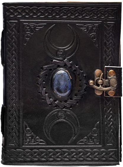 Tripple Moon Blue Lapiz Embossed Vintage Leather Journal