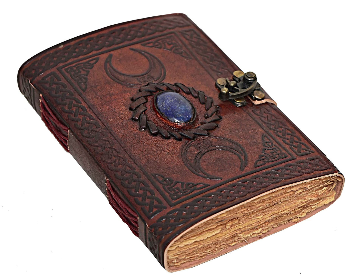 Tripple Moon Blue Lapiz Embossed Vintage Leather Journal