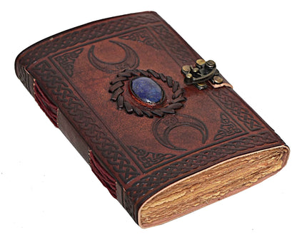Tripple Moon Blue Lapiz Embossed Vintage Leather Journal
