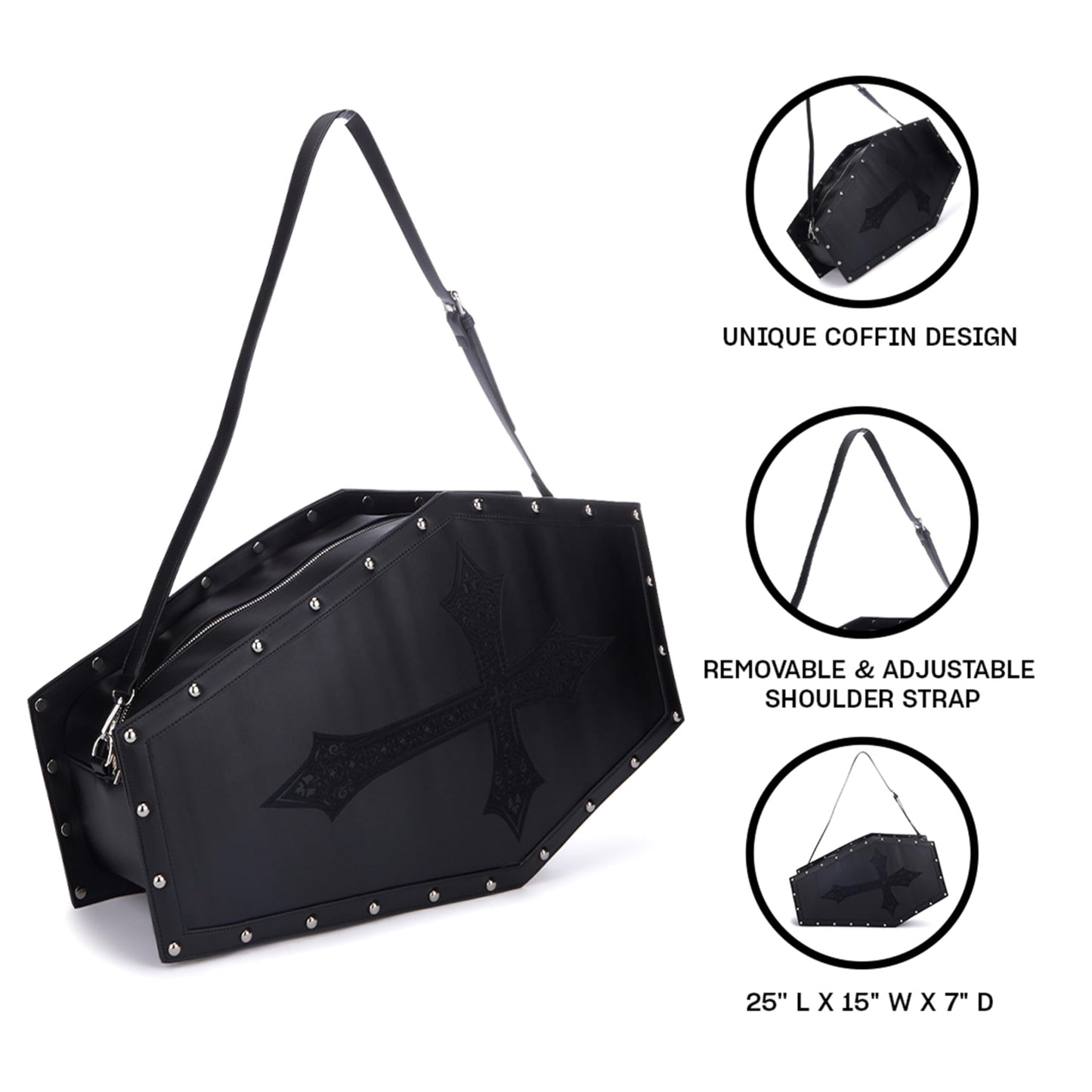 Dolls Kill Dead Weight Coffin Weekender by Widow - Coffin Shape Bag Made From Vegan Leather, Perfect for Spooky Getaways - Black