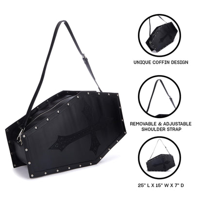 Dolls Kill Dead Weight Coffin Weekender by Widow - Coffin Shape Bag Made From Vegan Leather, Perfect for Spooky Getaways - Black