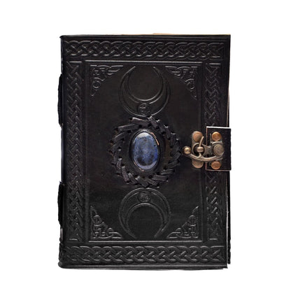 Tripple Moon Blue Lapiz Embossed Vintage Leather Journal