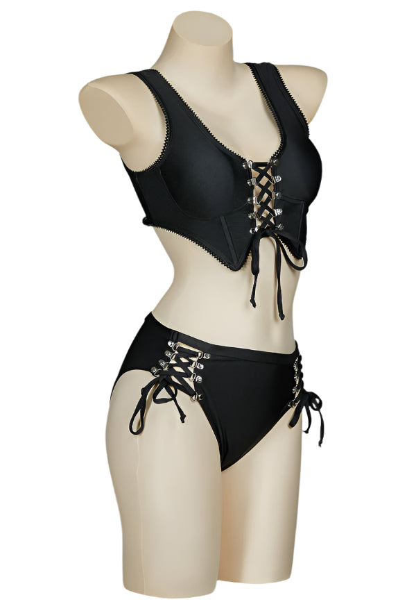 Gothic Cross Strap Two Piece Bikini Swimsuit