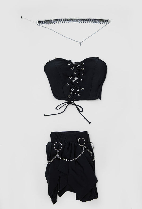 Gothic Broken Heart Two Piece Shaped Swimsuit with Choker