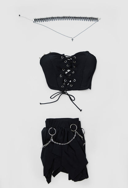 Gothic Broken Heart Two Piece Shaped Swimsuit with Choker