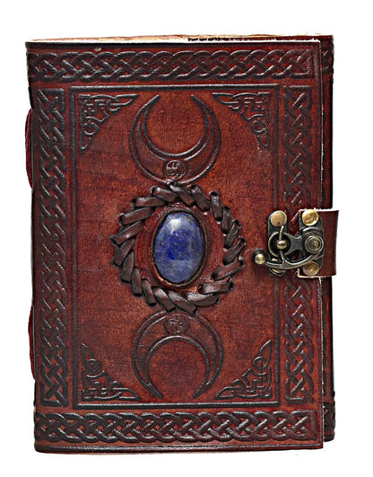Tripple Moon Blue Lapiz Embossed Vintage Leather Journal