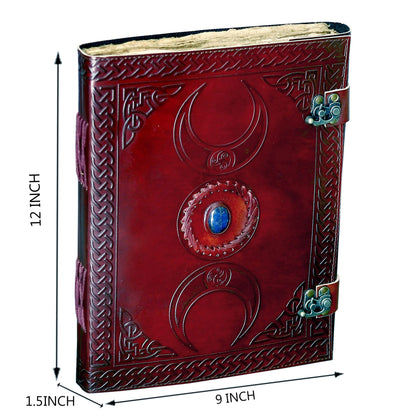 Tripple Moon Blue Lapiz Embossed Vintage Leather Journal