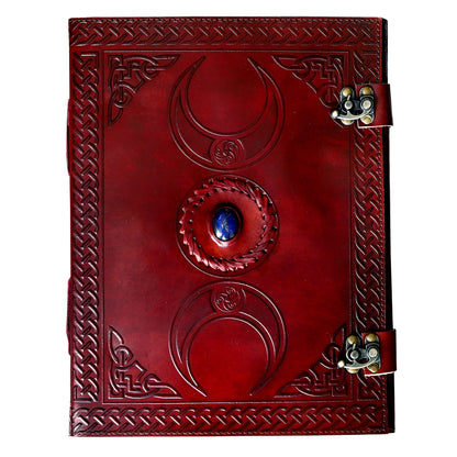 Tripple Moon Blue Lapiz Embossed Vintage Leather Journal