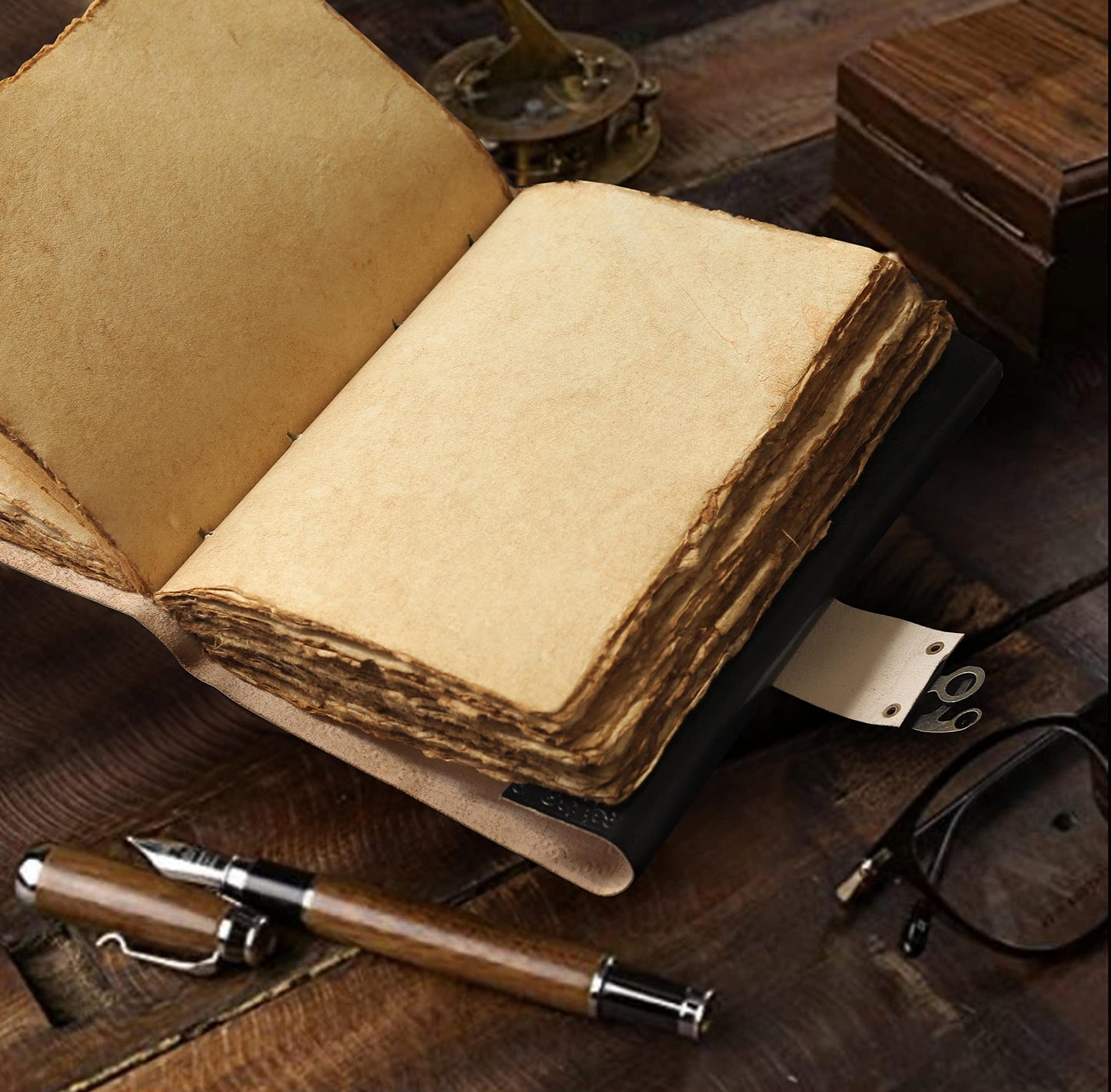 Tripple Moon Blue Lapiz Embossed Vintage Leather Journal