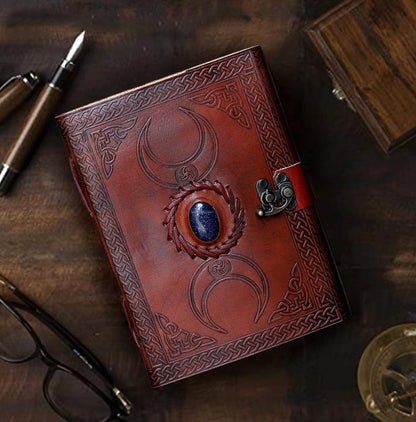 Tripple Moon Blue Lapiz Embossed Vintage Leather Journal