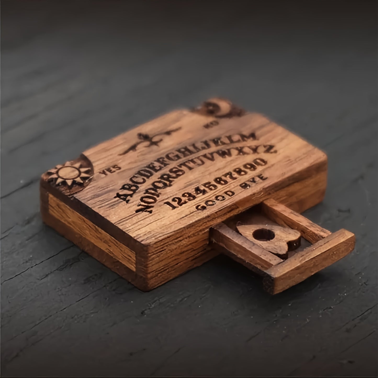 Miniature Wooden Ouija Board with Drawer
