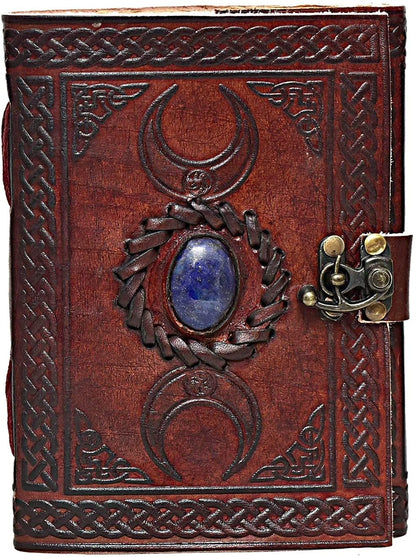 Tripple Moon Blue Lapiz Embossed Vintage Leather Journal