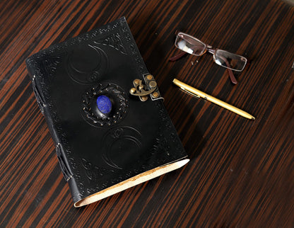 Tripple Moon Blue Lapiz Embossed Vintage Leather Journal