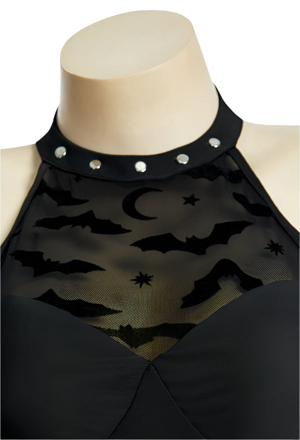 Nocturnal Waves Gothic Black Bat Two Piece Bikini Swimsuit with Detachable Cover